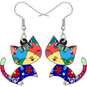 Kal-Boucles D'oreilles Chat En Acrylique Bijoux Chat &Agrave; La Mode Cadeaux Pour Filles Femme Charmes - Neuf