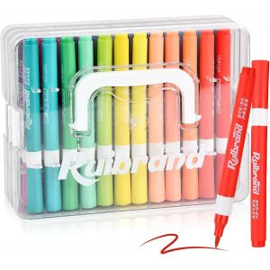 KALANKA-Feutre Acrylique, 36 Couleurs Stylos Marqueur Peinture Acrylique &agrave; Pointe Pinceau, Acrylic Paint Marker Set pour Peinture Sur Roche, C&eacute;Ramique, Verre, Pierre, M&eacute;Tal, Tissu - Neuf