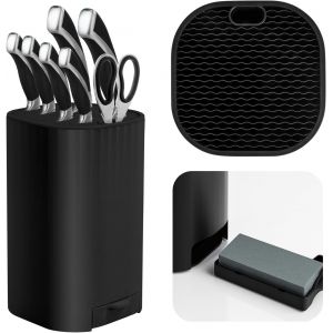 Kalanka-Bloc Couteaux Cuisine, Porte Couteaux De Cuisine Avec Aiguiseur Couteaux, Universel Amovible Carr&eacute; Range Couteau Avec Fentes, Support Couteau Pour Nettoyage Facile - Neuf