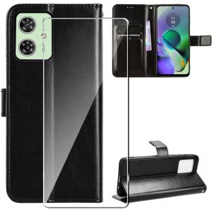 Kal-Coque Pour Moto G54 Housse En Cuir De Protection, Avec [1 Pièces] Verre Trempé Protection Écran, [Fermeture Magnétique] [Cuir Pu] [Pochette De Portefeuille] [Anti-Antichoc] - Neuf