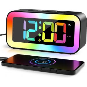 ERYI-Reveil Lumineux, Couleurs Rvb Reveil Numerique, Luminosité Réglable Reveil Matin Enfant, Contrôle Vocal, 12/24H, Port De Recharge Usb, Mémoire De Mise Hors Tension - Neuf