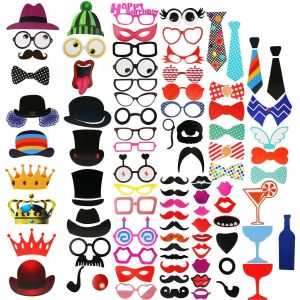 Checarzhn--No1-89x Photo Booth Selfie Prop Photomaton Fête Photobooth, Moustache Noeud Papillon Cravate Lèvres Chapeau Couronne Lunettes Papier Pour Décorations Anniversaire Mariage Baptêmefeestdecor - Neuf