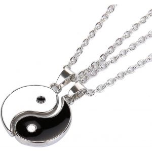 Kal-2 Colliers Lot De Couple Yin Yang Taichi Bff Chaîne D'amitié Ying Yang Pendentif Collier Pour Couples Bijoux Pour Les Meilleurs Amis, Les Amoureux Et Les Couples, Silber - Neuf