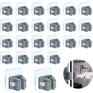 Porte Balai Mural Auto-adhésif Porte Vadrouille Accroche Balai Mural 8 Pièces sans Perçage Pince à Balai Supports de Balai de Vadrouille pour Cuisine Salle de Bain Jardin(Gris) - Neuf
