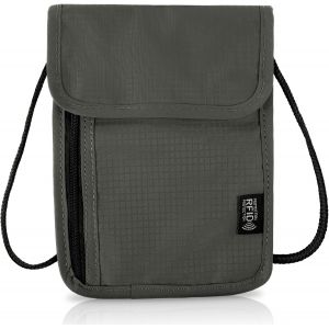 TRAHOO-Portefeuille de voyage avec blocage RFID, &eacute;tui &eacute;tanche pour passeport pour voyage, pochette tour de cou portable pour homme et femme, gris, 19,5 x 14 cm/7,67 x 5,51 tum, Minimaliste - Neuf
