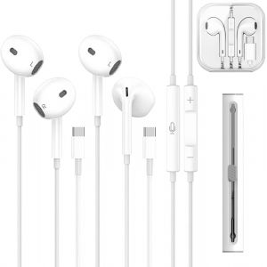 KALANKA-2 Paquets de Casques USB C Compatible avec iPhone 16 15 Et stylo de nettoyage casque, &Eacute;couteurs HiFi St&eacute;r&eacute;o avec Microphone et Contr&ocirc;le du Volume, Compatibles avec Galaxy S23/S22/S21/S20/Ultr - Neuf