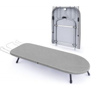 MEVRONISSHOP-Mini planche &agrave; repasser de table avec repose-fer, panneau en maille m&eacute;tallique avec housse r&eacute;sistante &agrave; la chaleur, petite planche &agrave; repasser portable pliable pour dortoirs, appartements - Neuf