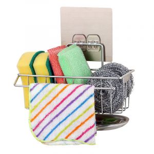 Porte-Éponge Pour Évier De Cuisine, Panier De Rangement Pour Brosses, Serviettes, Liquide Vaisselle, Adhésif Puissant, Sans Perçage, En Acier Inoxydable, 19 X 9 X 7 Cm - Neuf