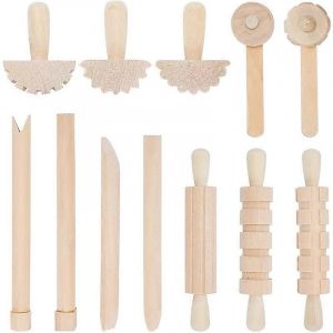 12Pcs argile et pâte outils jouer accessoires Comprend rouleaux marteau Party Pack bois poterie outils St - Neuf