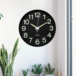 ChenQuanSarl-Horloge Murale Sans Bruit De Tic-Tac - 30 Cm - Horloge Murale Lumineuse - Noir - Sans Verre - Quartz - Horloge Murale Moderne - Fonctionne Avec Piles - Pour Cuisine, Bureau, Chambre À Co - Neuf