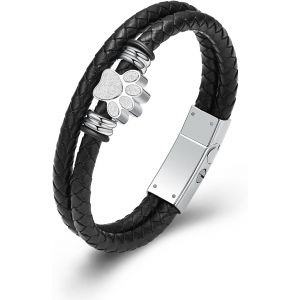 Kal-Bracelet Urne Avec Imprim&eacute; Patte Pour Cendres Pour Femmes Et Hommes -Souvenir -Bracelet En Cuir Tress&eacute; -Bijoux Cr&eacute;mation - Neuf