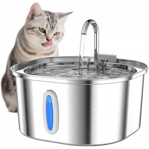 Fontaine À Eau Pour Chats En Acier Inoxydable Pour Intérieur - Fontaine À Eau Automatique 3,2l Avec Fenêtre De Niveau D'eau, Silencieuse, Distributeur D'eau Pour Chien - Neuf