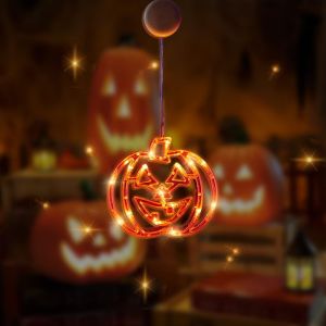 CAUC-D&eacute;coration d'Halloween pour fen&ecirc;tre &iquest; Lumi&egrave;res citrouille orange avec ventouse aliment&eacute;e par piles - Neuf
