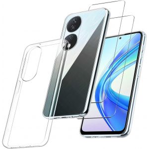 Pack 3-En-1 : Coque Tpu Transparente + 2 Verres Trempés Pour Honor X7b (4g) 6,8 Pouces ¿ Étui Souple Silicone Bumper Antichoc - Neuf