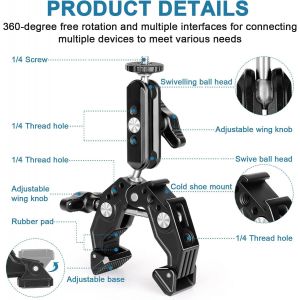 Super Pince Cold Shoe Filetage 1/4" Adaptateur Pour Cam&eacute;ra D'Action Support T&eacute;l&eacute;phone Pour Tr&eacute;pied Table Barre Transversale Compatible Avec Gopro Cam&eacute;ra T&eacute;l&eacute;phone Insta360[Z3012] - Neuf