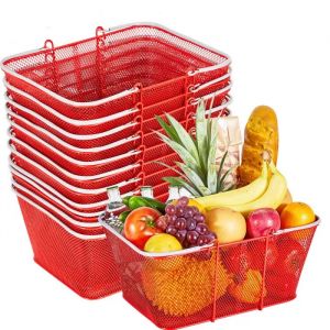 Panier De Courses En Métal Empilable-Duoku-Lot De 12-Capacité De 22 L-Avec Poignées-Supporte Jusqu'à 20 Kg-Rouge - Neuf