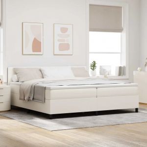 vidaXL Lit &agrave; ressort LED avec t&ecirc;te de lit Cr&egrave;me et Blanc 200 x 200 cm - Neuf