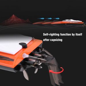 Bateau de course telecommande 2,4 GHz, 4 canaux, modele reduit de bateau jouet (orange) - Neuf