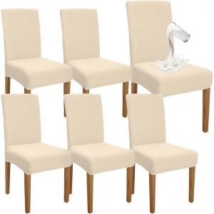 Housses De Chaise De Salle À Manger (Beige), Lot De 6, Imperméables Et Élastiques, De Qualité Supérieure, Amovibles, Pour La Cuisine Et Les Fêtes - Neuf