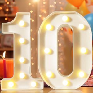 Chiffres Décoratifs Lumineux À Del De 22,4 Cm, Numéros De Chapiteau Pour Décorations De 10e Anniversaire, Panneau Lumineux Pour Fête D'anniversaire, Veilleuse, Anniversaire De Mariage, Décoration - Neuf