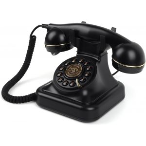 MOTO-Téléphone Fixe Rétro Avec Bouton Poussoir, Téléphone Vintage Avec Sonnerie Réglable Et Fonction De Rappel, Téléphone Rétro Filaire Pour La Maison, Le Bureau, L'Hôtel, Noir - Neuf