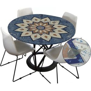 Sjzg-Mandala Rondes Nappes Avec Bord Élastique, Imprimé Nappes Rondes Anti Taches Lavable, Imperméable Polyester Nappe De Table Pour Cuisine Jardin Fête Table (Bleu Gris,90cm) - Neuf