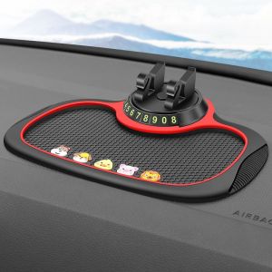 Tapis De T&eacute;l&eacute;phone Antid&eacute;rapant Pour Voiture, Tapis De Tableau De Bord Antid&eacute;rapant 3 En 1 Avec Support De T&eacute;l&eacute;phone Rotatif &Agrave; 360&deg;, Plaque D'immatriculation Pour Smartphones - Neuf
