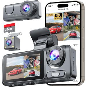 JGD-4K Dashcam Voiture Avant Arri&egrave;re, Camera Voiture avec Carte SD 32G, Grand Angle 170&deg; Dashcam avec G-Capteur, Vision Nocturne, Enregistrement en Boucle, Mode Stationnement 24H - Neuf