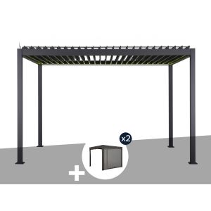 Pergola Bioclimatique &Eacute;lectrique Evora Graphite - 4 X 3 M + 2 Stores 4 M - Hesp&eacute;ride - Neuf