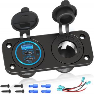 (3-Usb) Pd Usb C Prise 12V Allume Cigare 300W: Panneau Prise Chargeur De Voiture 12 Volt Adaptateur Usb Qc3.0 Allume Cigare Interrupteur &Eacute;tanche Pour Voiture, Bateaux, Bus, Camion, Camper, Gps - Neuf