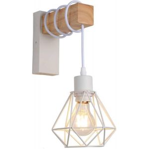 Subzonal-Applique Murale Vintage Avec 1 Ampoule Design Industriel, Lampe R&eacute;tro En Acier Et Bois, Couleur Blanc, Marron, Culot E27 (Lm133-B-Y), 0 - Neuf