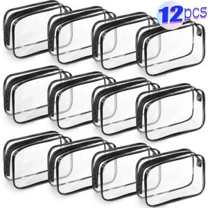 Lot de 12 sacs transparents en PVC pour femmes, avec fermeture éclair, pour maquillage, beauté, voyage, articles de toilette, rangement, salle de bain, trousses de toilette - Neuf