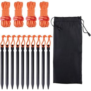 Eryi-Sardines De Tente En Alliage D'aluminium Piquets 10 Pièces Corde Réfléchissante Avec Tendeur Pour Camping Randonnée Bâche Tente (B - Orange(¿4mm) - 4 Pièces Avec Piquets) - Neuf