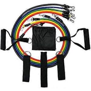 Ensemble De 11 Bandes De Résistance Avec 5 Bandes De Résistance,2 Poignées En Mousse,2 Sangles De Cheville,Ancrage De Porte Et Sac De Rangement Pour L'entraînement En Force - Neuf