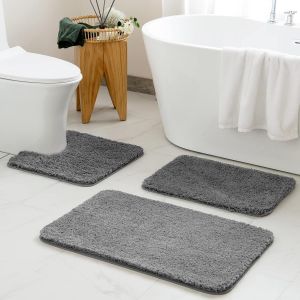 Tapis de Bain certifi&eacute; &Ouml;ko-Tex,Contour Polypropyl&egrave;ne Tapis de Bain Antid&eacute;rapant &agrave; Poils Longs en Polyester (Gris,60 x 100cm) - Neuf