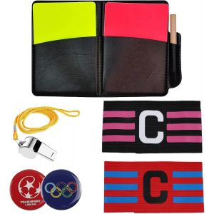 Sept-5 En 1 Kit Arbitre Football Inclure 1 Métal Sifflet 2 Carton Arbitre Football Jaune Et Rouge 2 Brassard De Capitaine 1 Arbitre Football Piece Pour Compétition Football - Neuf