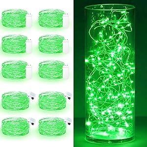 TRAHOO-10 pi&egrave;ces 2M Vert LED Guirlande Batterie, &eacute;tanche pour le bricolage, f&ecirc;te, lumi&egrave;res d'ambiance, d&eacute;coration int&eacute;rieure et ext&eacute;rieure, 4 pi&egrave;ces carr&eacute;es + 6 pi&egrave;ces plates Guirlande - Neuf