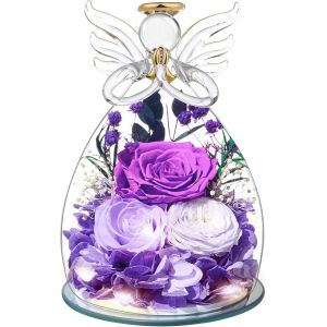 Cadeau Noel Femme de Rose &Eacute;ternelle | Fleur Pr&eacute;serv&eacute;es avec Ange Figurine | Idee Rosee Cadeau pour Elle, Maman Amie &Eacute;pouse S?ur Mamie, Cadeaux Noel, Saint Valentin, Fete des Meres, Anniversaire - Neuf