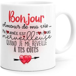 Eryi-Mug Amour Bonjour Message Humour Drôle Idée Cadeau Original Pour Ami Couple Amoureux Collègue Mari Femme Homme Fiancé Copain Copine Anniversaire St Valentin Noël. Souriez Dès Le Réveil. - Neuf