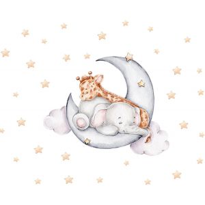 ERYI-Stickers Muraux Éléphant Girafe Autocollants Animaux Amovible Sticker Mural Avec Éléphants Girafes Étoiles Et Lune Autocollant Mural Animal Pour Chambre Enfants Bébé Pépinière Nursery Decor - Neuf