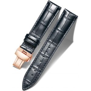 Bracelet De Montre En Cuir Femme Homme 12mm-24mm Bracelet De Remplacement Avec Boucle De Déploiement Papillon Argent/Or/Or Rose.[U2268] - Neuf