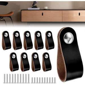Pack de 10 Meubles en Cuir, Poignées en Cuir Poignées de Porte, de Cuir du Cabinet Poignées, Cuir de Cuisine de Poignée de Porte, Cuir Placard de la Poignée de la Porte avec 10 Vis pour la Cuisine et - Neuf