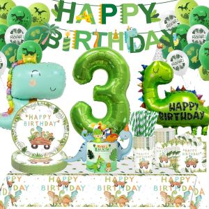 D&eacute;coration Anniversaire Dinosaure 3 Ans - Vaisselle Et Ballons Pour F&ecirc;te Dino - D&eacute;co Gar&ccedil;on Avec Assiettes - Neuf