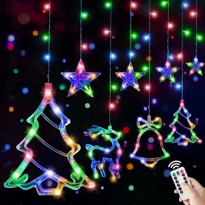 KAL-Rideau Lumineux De Noël, Rideau Lumineux 138 Leds, 3.3M Guirlande Lumineuse Noël Étoile Renne Sapin - Neuf
