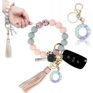Kal-Porte-Cl&eacute;s Fille Avec Initiales, Porte-Cl&eacute;s Pour Femme, Bracelet Pour Femme, Porte-Cl&eacute;s De Voiture, Perles En Silicone, Cha&icirc;ne De Cl&eacute;s Pour Femme - Neuf