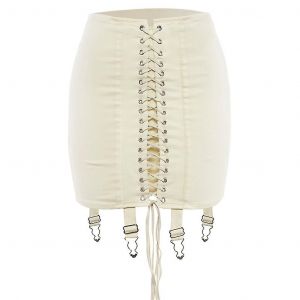 Femmes Taille Haute Croisée À Lacets Sur Le Devant Moulante Mini Jupe Crayon Avec Porte-Jarretelles Harajuku Package Hip Party Clubwear - Neuf