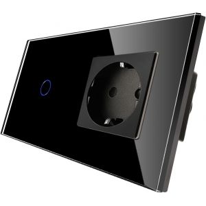 Socket avec interrupteur d'&eacute;clairage-avec panneau de verre tactile et LED d'&eacute;tat-Interrupteur 1 voies 1 p&ocirc;le-Noir Interrupteur tactile et douille-l'&eacute;chelle neutre n'est pas requise - Neuf