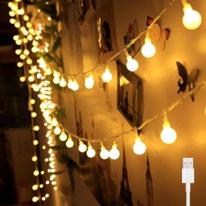 USB Lumières de fée intérieur,7M 40LED Guirlande Lumineuse Sphérique,5V Lumières Blanc Chaud, pour les chambres,balcon, fêtes, décoration de Noël - Neuf