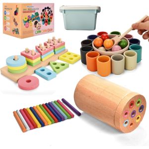 JGD-Jouet en Bois Montessori 3 en 1 à Empiler et de Tri 1 2 3 Ans Jouet en Bois Éducatif avec Activités de Tri Sensoriel Apprendre à Reconnaître Les Couleurs et à Compter Cadeau pour - Neuf
