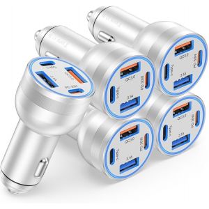 JGD-5-Pack Chargeur Allume Cigare USB, 4 Ports 65W PD3.0 et QC3.0 kfz Ladeger&auml;t 12V Chargeur de T&eacute;l&eacute;phone Portable pour Automobile Adaptateur Voiture Allume Cigare Prise Secteur pour iPhone 16 Samsun - Neuf